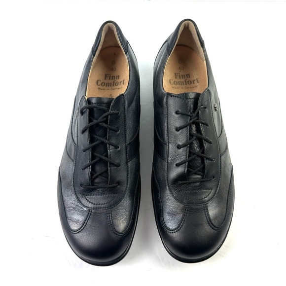 Finn Comfort Shoes Mens 7 Womens 9 Oxford Lace Up Black Leather Comfort Unisex - Picture 4 of 11